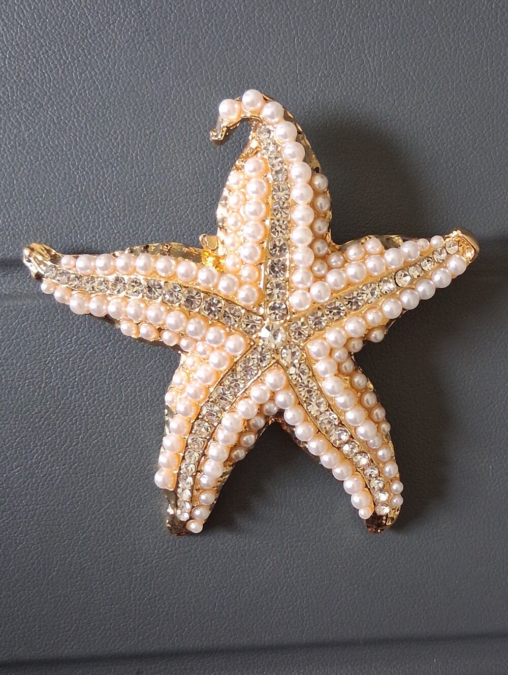 Gold Pearl Starfish Brooch